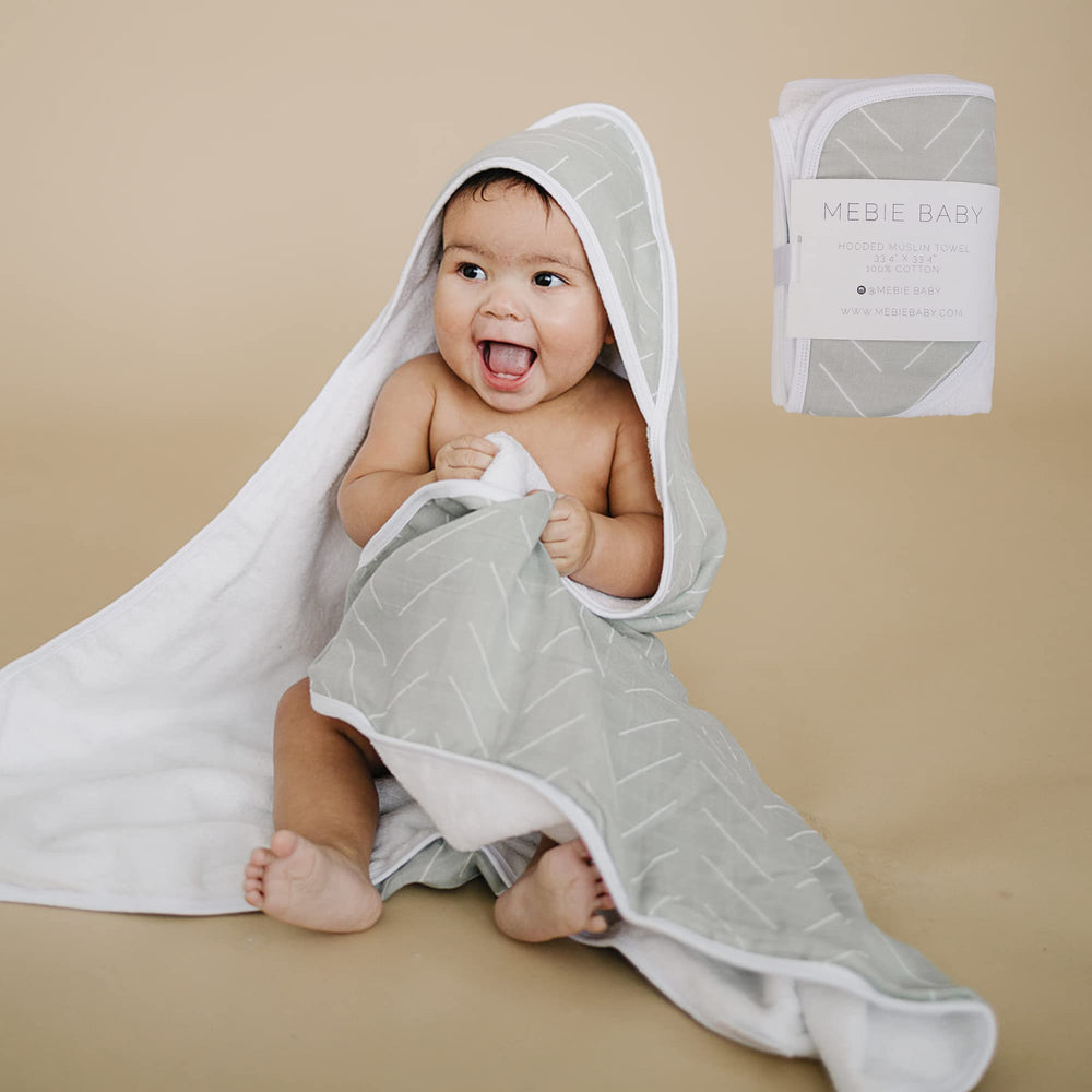 Mebie Baby Muslin Hooded Towel Desert Sage closeup of soft fabric for gentle drying