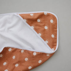 Mebie Baby muslin hooded towel floral pattern image highlights cute design