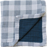 Mebie Baby quilt coastal plaid navy; soft muslin blanket for newborns and toddlers.