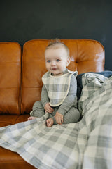 Mebie Baby quilt coastal plaid navy; four-layer muslin for warmth and breathability.