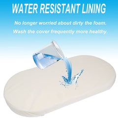 Mecc ecoh bassinet mattrss water-resistant lining protects foam from spills.