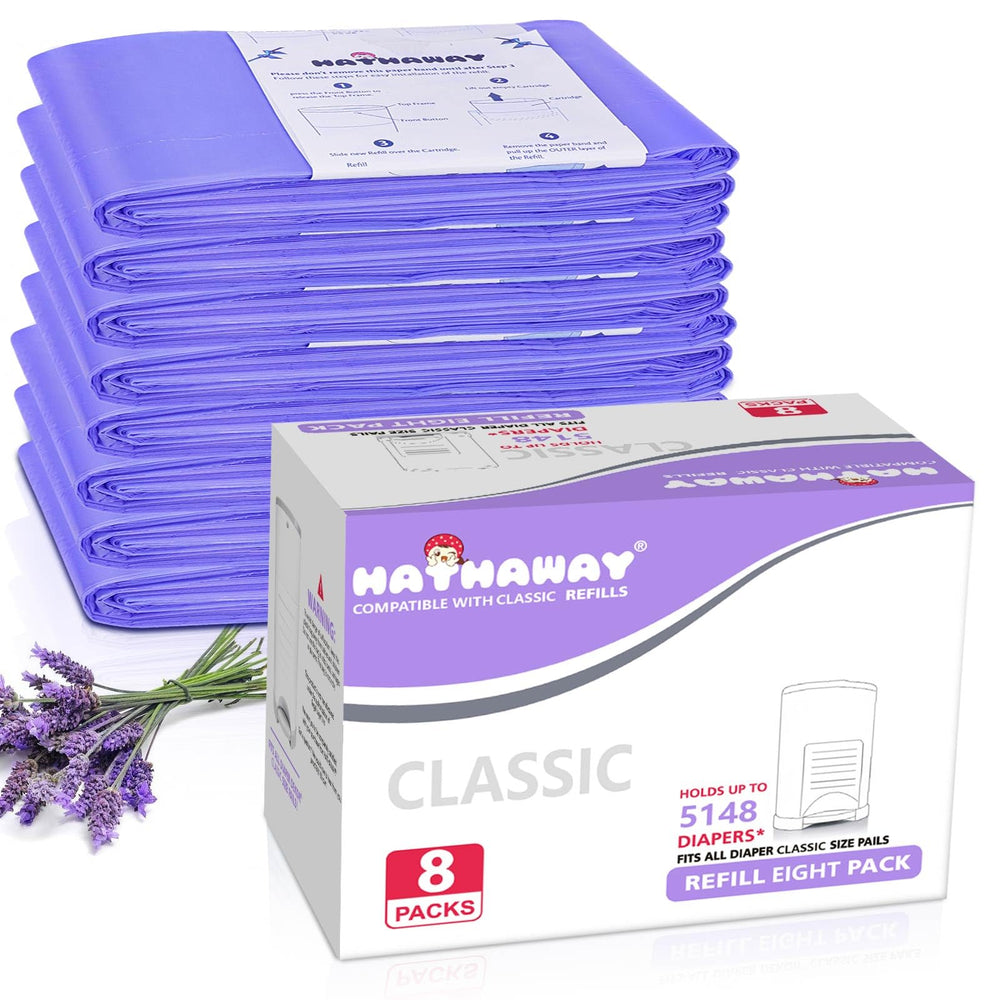 MED diaper pail refill lavender 8-pack for long-lasting freshness in busy nurseries