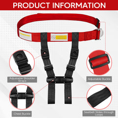 MED Supplies Is Us child airplane safety harness in use offers secure restraint during takeoff and turbulence.