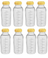 Medela 8oz breastmilk bottle front view with clear measurements for easy tracking.