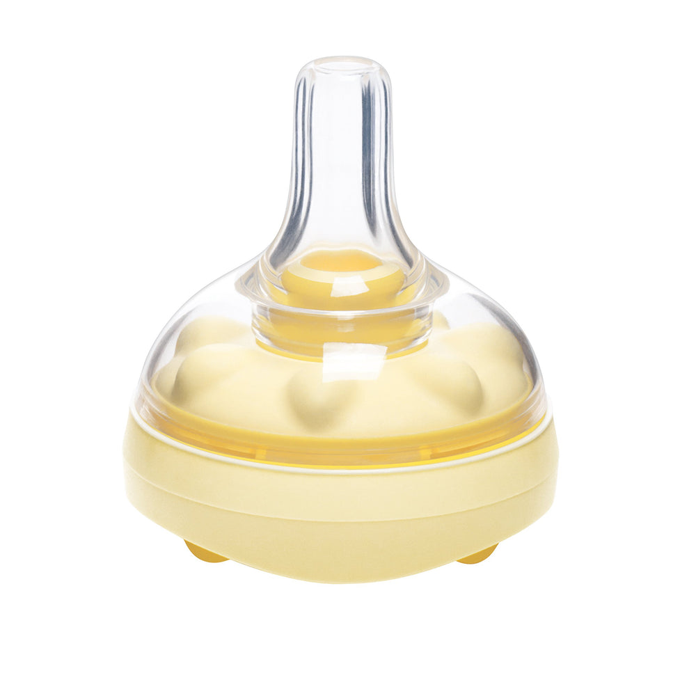 Medela Calma nipple with patented air-vent system showing controlled milk flow.