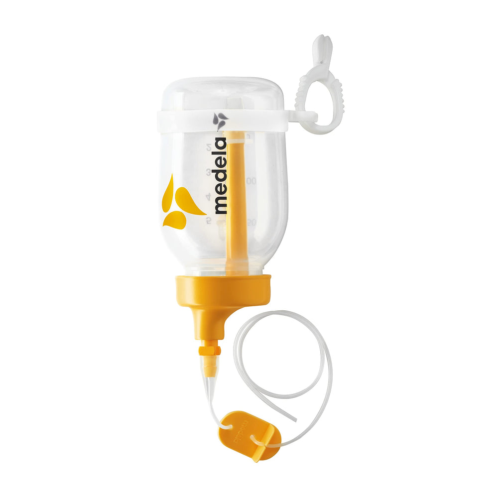 Medela SNS container 150ml demonstrates secure milk storage for convenient at-home support.
