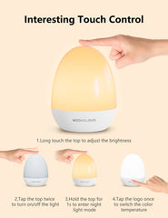 MediAcous night light touch-control panel highlighting dimming and timer functions