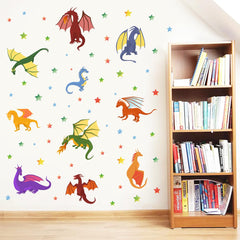 MEFOSS 3D cartoon dragons and stars add playful depth to play areas.