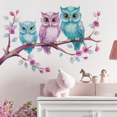 MEFOSS owl wall decal sheet close-up in watercolor style for kids' room decor
