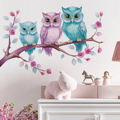 MEFOSS owl wall decal sheet close-up in watercolor style for kids' room decor