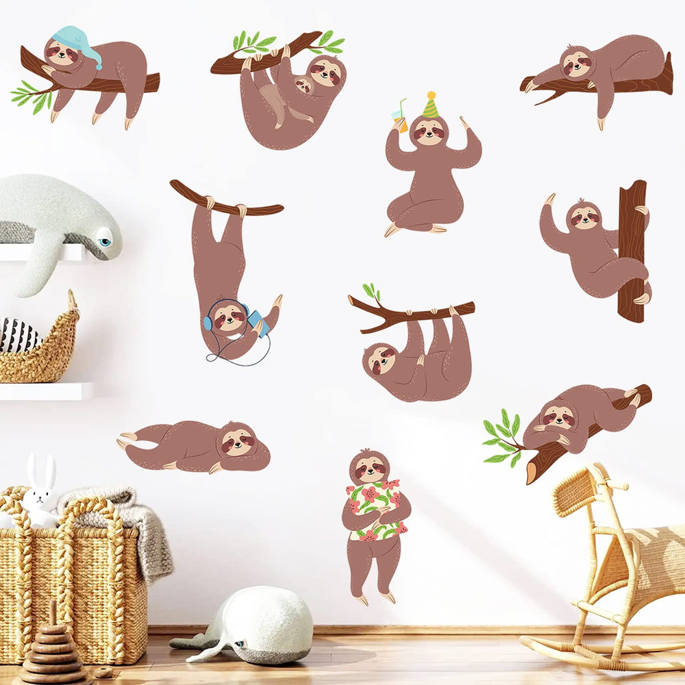 MEFOSS sloth wall decal on nursery wall for playful decor ideas.