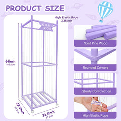 Megapuxin plush toy organizer with wooden frame elastic band aids kid-friendly access.