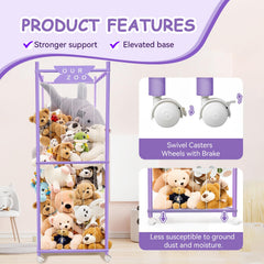 Megapuxin plush toy zoo assembly shows pre-threaded cords for quick setup.
