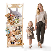 Megapuxin stuffed animal storage zoo front view with easy-access elastic cord for kids