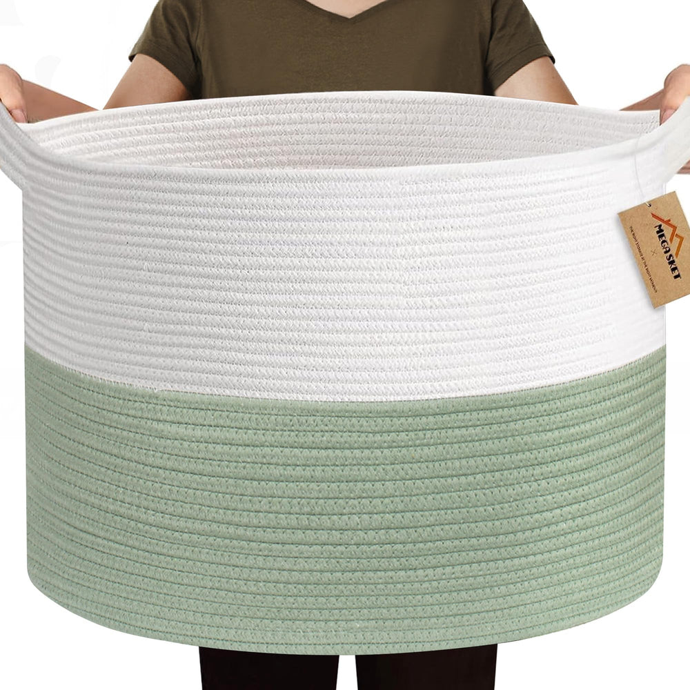 MEGASKET 115L blanket basket shows ultra-large toy storage for organized living spaces.