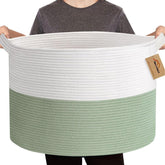 MEGASKET blanket basket green 22x22 stores blankets neatly for living room organization.