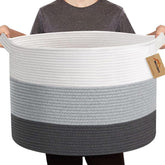 MEGASKET extra-large cotton rope basket for blanket storage with easy access and soft touch.