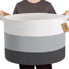 MEGASKET extra-large cotton rope basket for blanket storage with easy access and soft touch.