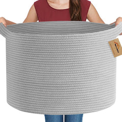 MEGASKET extra-large grey storage basket holds blankets and pillows for easy living-room storage