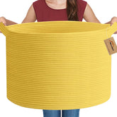 MEGASKET extra large yellow basket outer view showing generous capacity for blankets