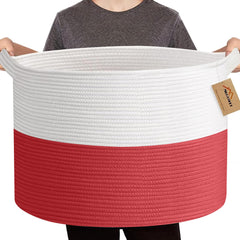 MEGASKET large red basket shown with blankets for sofa side storage