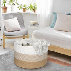 MEGASKET neutral-toned basket in living room complements decor and stores items
