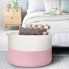 MEGASKET pink basket two-toned design complements modern living rooms.