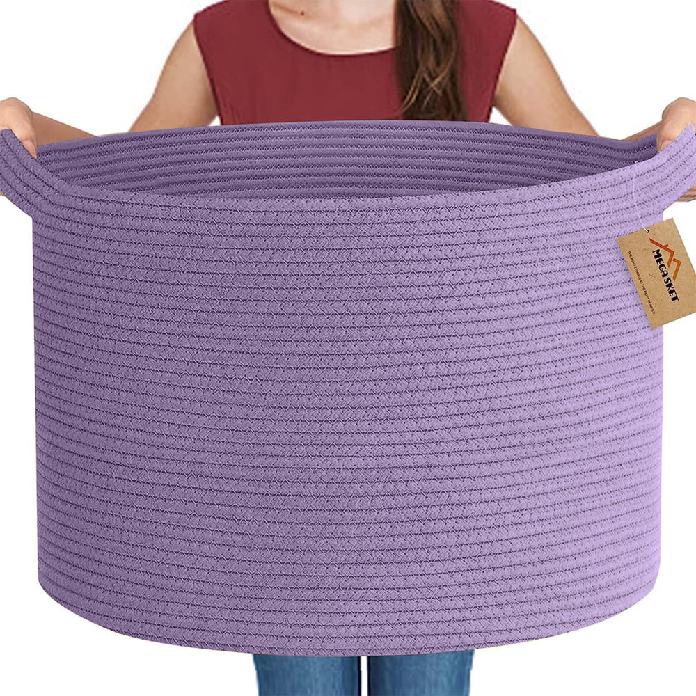 MEGASKET purple rope storage basket weave detail showcases durable handwoven texture for stylish storage.