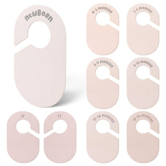 Meilidy baby closet dividers front view show eight pink sizes for quick newborn-to-2T sizing.