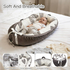 Meindoovm baby lounger with reversible grey leaves design for versatile styling options.