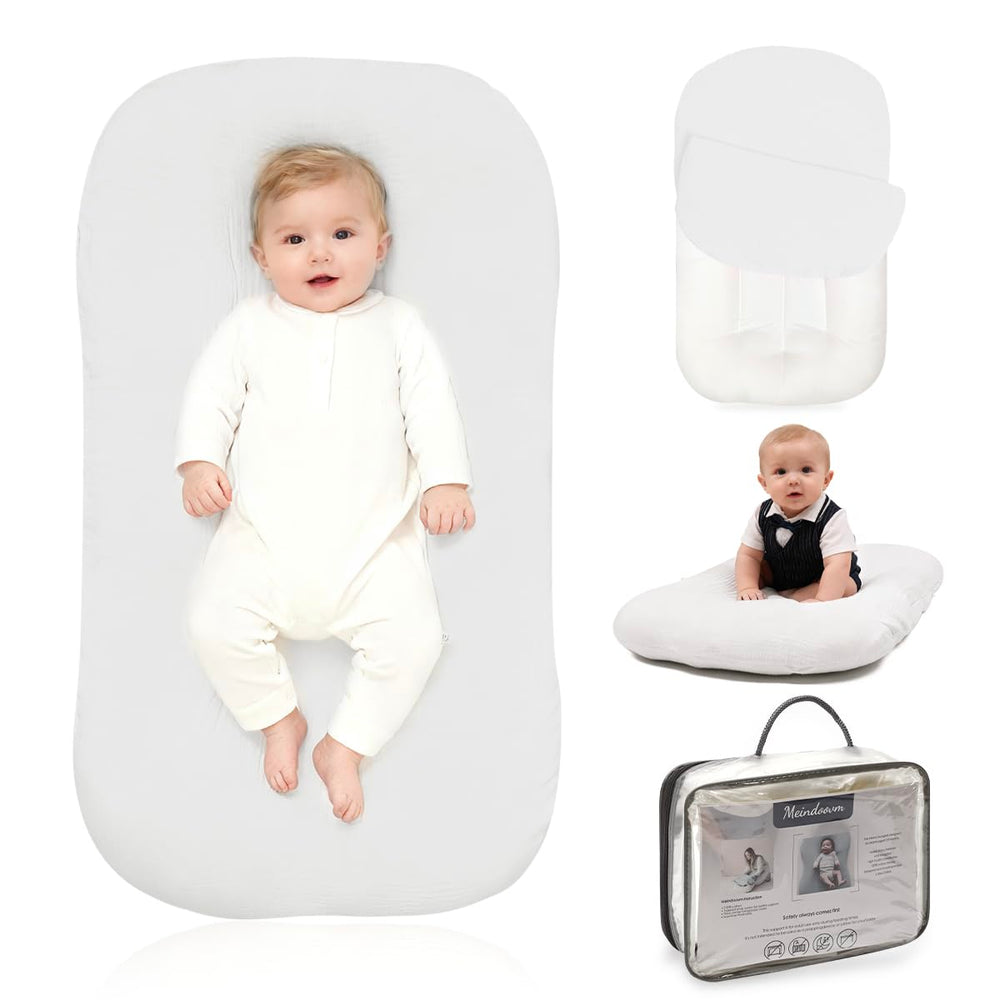 Meindoovm baby lounger snuggle cozy white, ideal for supervised newborn comfort