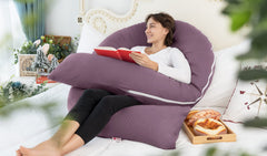 Meiz pillow supports side-lying comfort and belly relief.