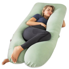 Meiz U shaped pregnancy pillow front view in sage green supports comfortable sleep