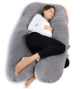 Meiz pregnancy pillow front view in gray velvet offers full-body support.