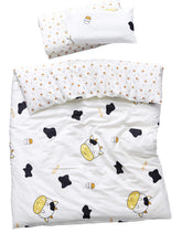 MEJU cow milk bottle duvet cover front view with cartoon design for kids' bedding