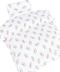 MEJU Dot Rainbow duvet cover close-up highlighting soft cotton comfort for night-time slumber.