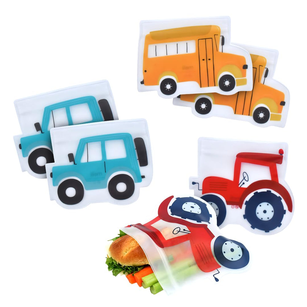 Melii shaped snack bags with truck motif for on the go lunches