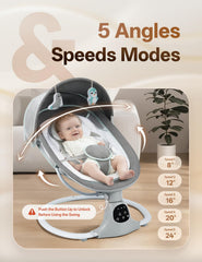 MelloBubbz electric baby swing five-point harness ensures secure, comfortable seating.