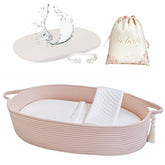 meloom baby-changing-basket-pink showcases a cozy cotton surface for safe newborn changes.
