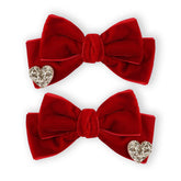Melyde red velvet hair bow heart-pattern closeup for stylish daily wear