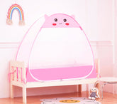 Mengersi baby crib tent pink front view highlighting breathable mesh for safe sleep.