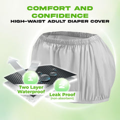 Menpol diaper covers gray S close-up demonstrating easy-care and machine-washable design.