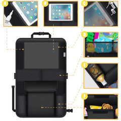 Meolsaek kick mats seatback organizer with pockets keeps toys within reach.