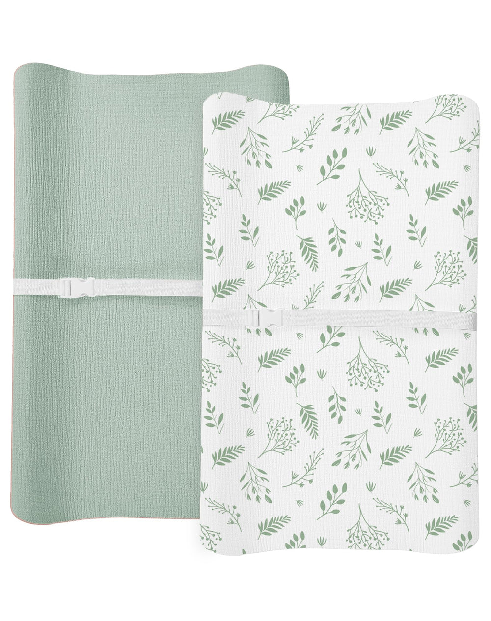 Meowcards changing pad cover fern leaf closeup shows soft breathable fabric for baby comfort.