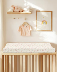 Meowcards Changing Pad Cover Rosy machine washable for busy parents.
