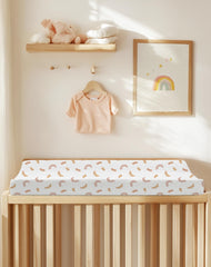 Meowcards changing pad cover with belt hole openings ensures secure diaper changes