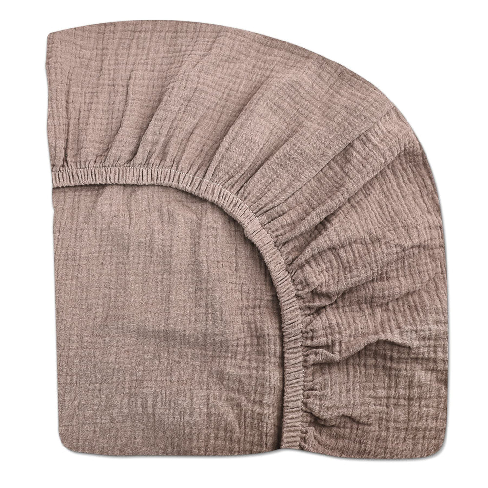 Meowcards crib sheets: soft muslin close-up showing breathable, gentle fabric