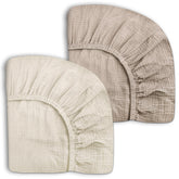 Meowcards mini crib sheets muslin closeup shows breathable, gentle fabric