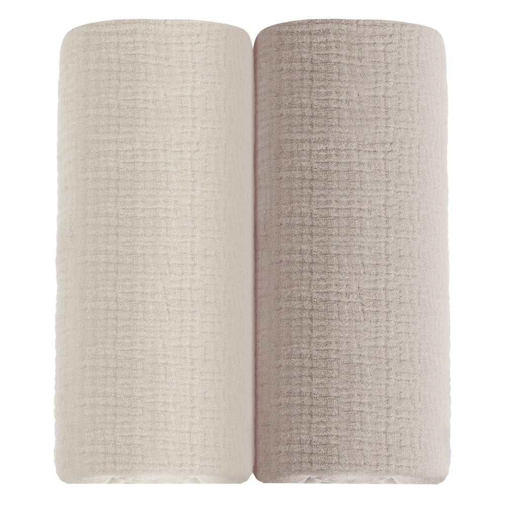 Meowcards muslin swaddle blanket closeup shows breathable double-layer fabric for cozy newborn snuggles.