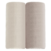 Meowcards muslin swaddle blanket closeup shows breathable double-layer fabric for cozy newborn snuggles.